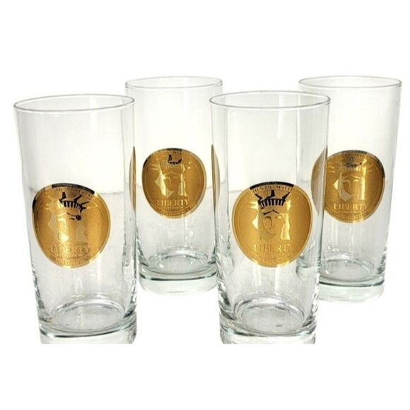 VTG 22Kt Gold Statue of Liberty Centennial Gold Seal Set of Four Libbey Glasses - Picture 12 of 12